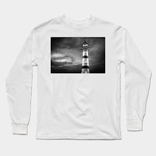 lighthouse at night in Malmö Sweden in B/W Long Sleeve T-Shirt